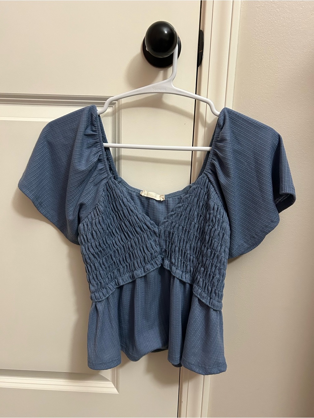 Altar'd State Dusty Blue Smocked Peplum Flutter Top